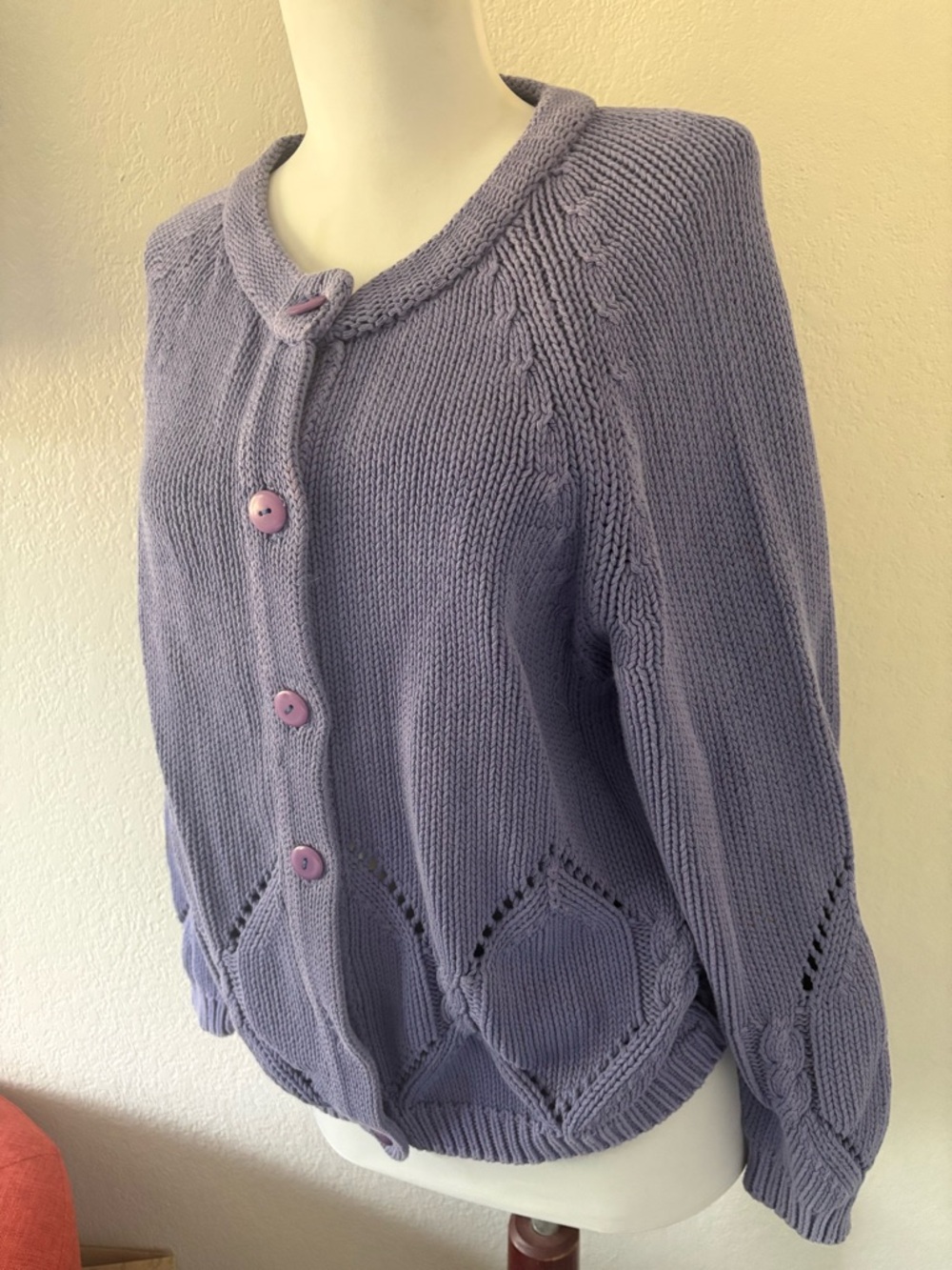 Purple vintage crochet knit cottagecore cardigan size M/L